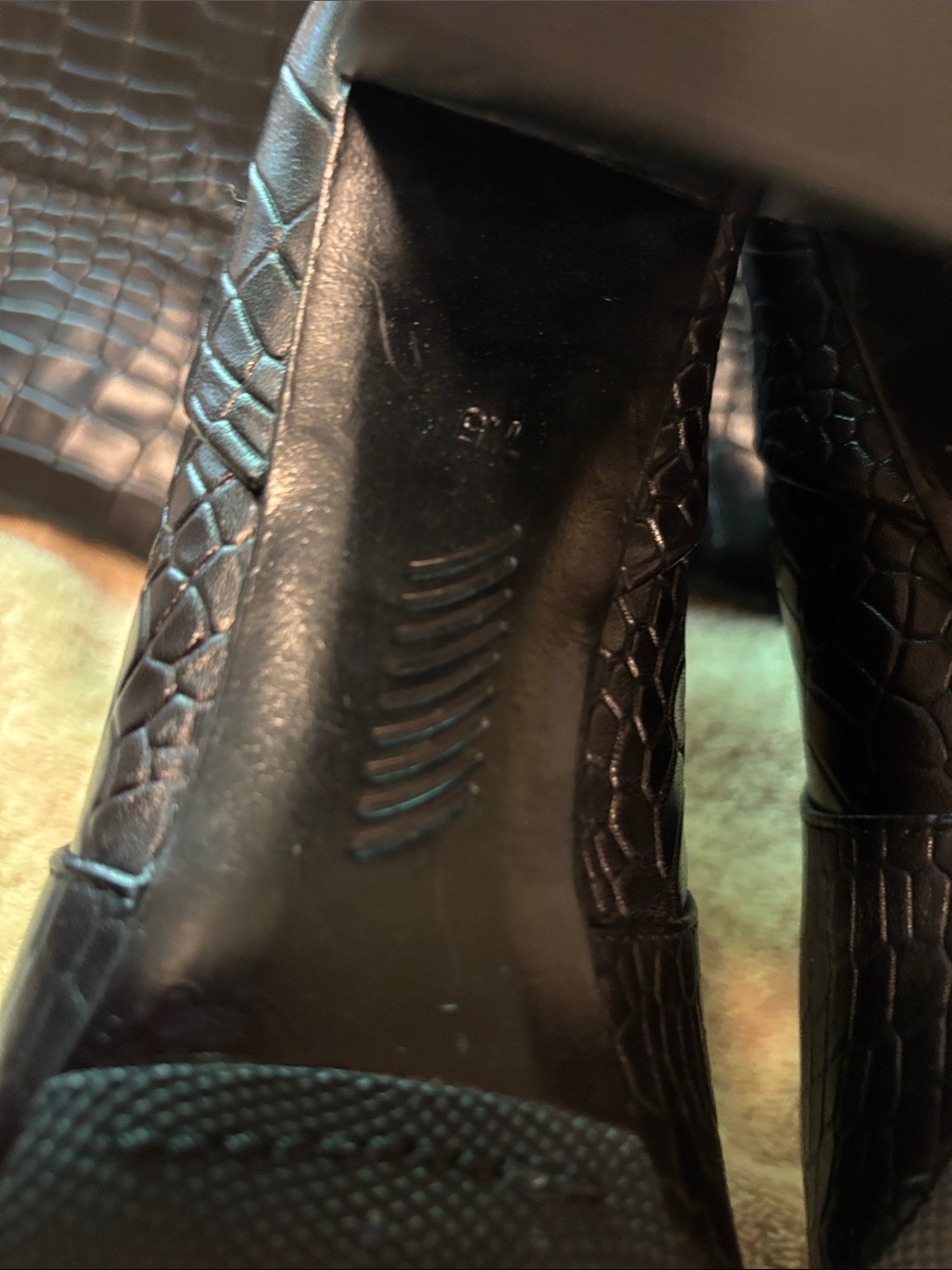 NWOT Black Croc-Embossed Leather Knee High Boots - Size 7.5 - Picture 12 of 16